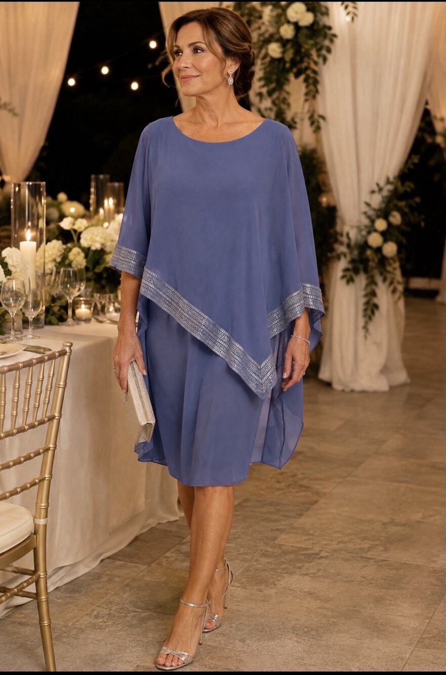 SLNY Cocktail Dress Women's Sz 16W Navy Blue Knee Length Poncho Overlay Wedding
